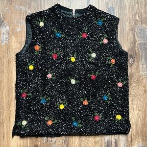 Vintage 50/60’s Black Full Sequin Floral Crown Colony of Hong Kong Sweat…